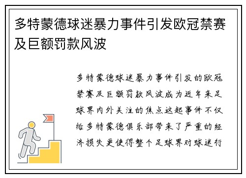 多特蒙德球迷暴力事件引发欧冠禁赛及巨额罚款风波